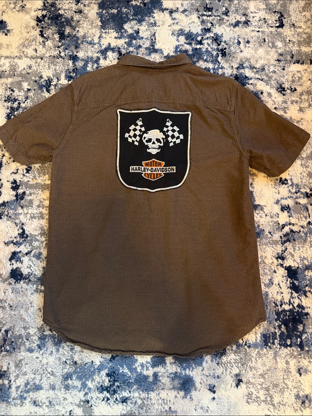 Harley-Davidson Willie G Skull Checkered Flag Shirt Brown Men’s M 96284-20VM